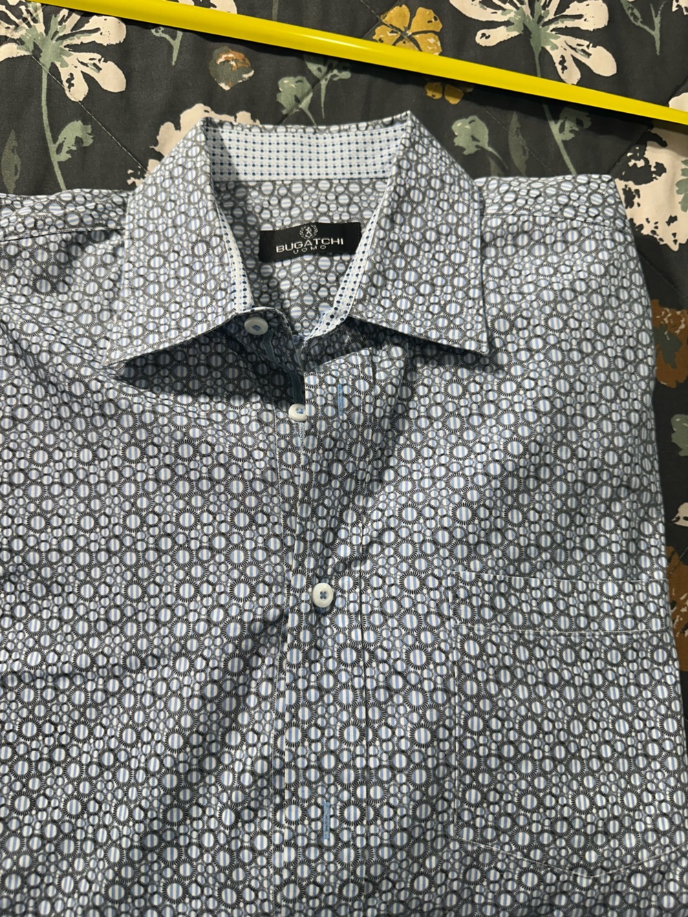 Bugatchi Uomo Blue Patterned Men's Casual Shirt in size XL